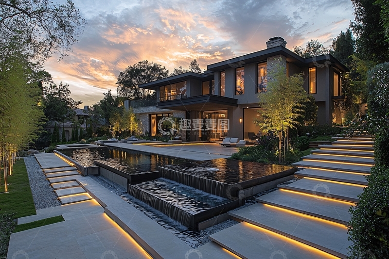 高清大图下载【趣麦麦图】现代别墅夜景