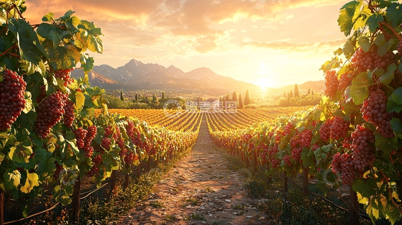 高清大图下载【趣麦麦图】葡萄园日落