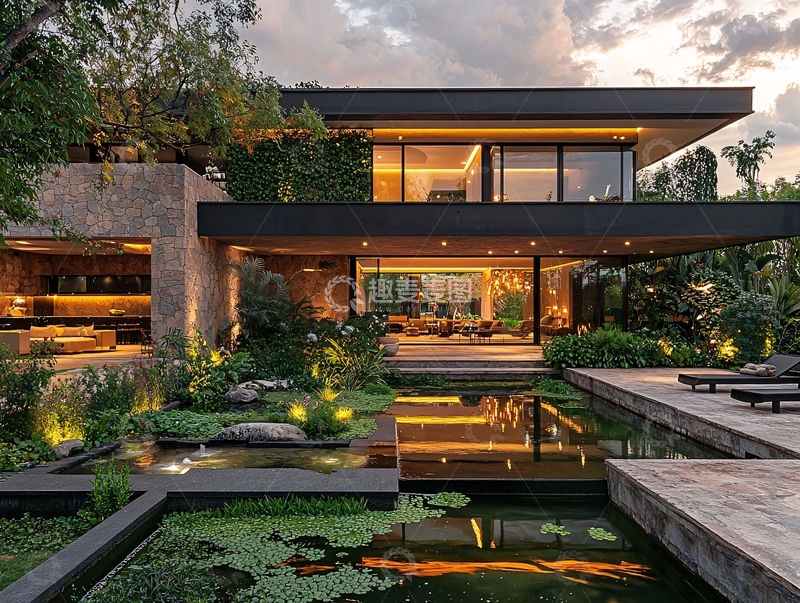 高清大图下载【趣麦麦图】现代风格别墅夜景