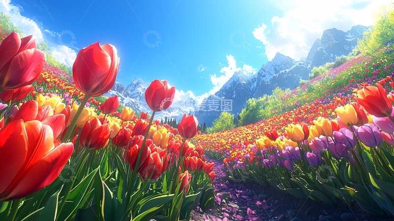 高清大图下载【趣麦麦图】高山花海