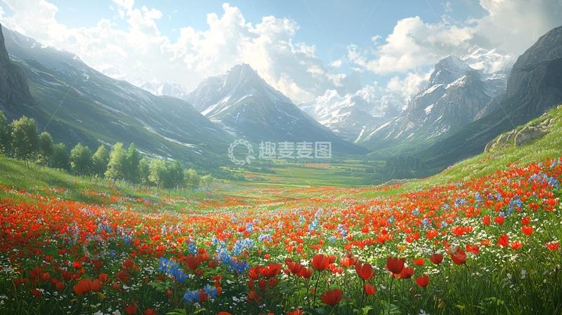 高清大图下载【趣麦麦图】阳光下的高山花海