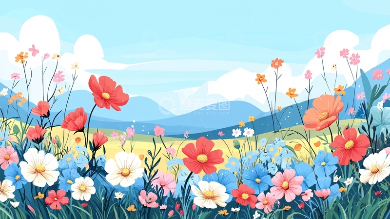 高清大图下载【趣麦麦图】春日田园鲜花背景图