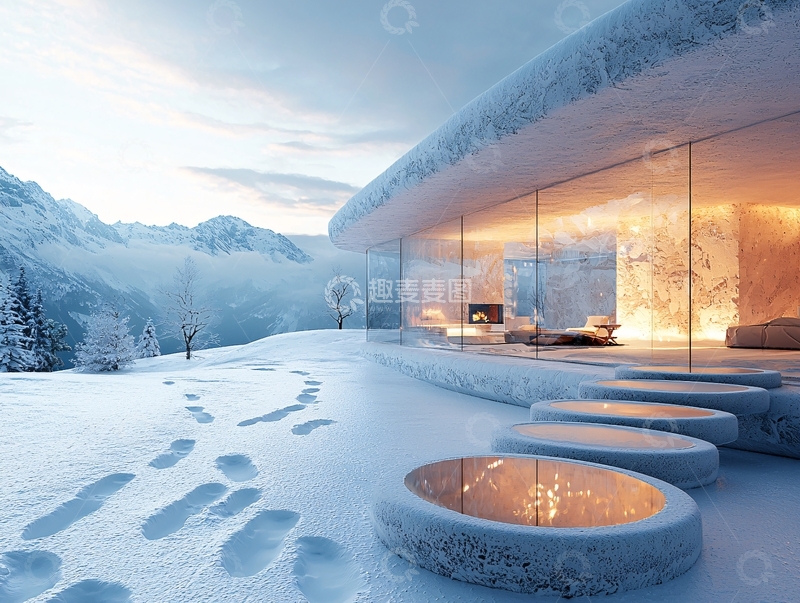 高清大图下载【趣麦麦图】雪山玻璃屋