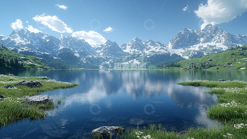 高清大图下载【趣麦麦图】雪山湖泊风景