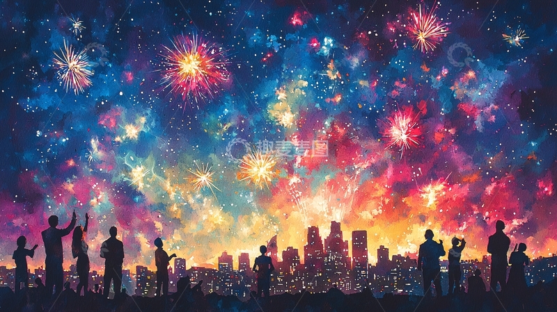 高清大图下载【趣麦麦图】绚丽多彩烟火夜景