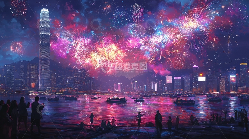 高清大图下载【趣麦麦图】香港夜景烟花盛会