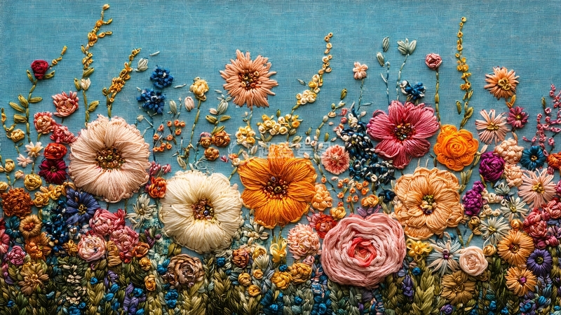 高清大图下载【趣麦麦图】丝带绣花卉图案