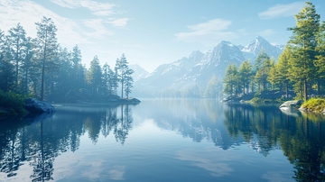 清晨湖泊山脉倒影