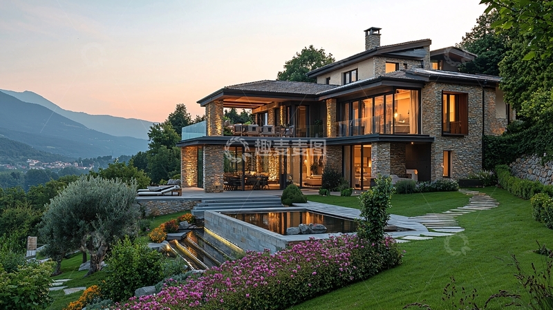 高清大图下载【趣麦麦图】山景别墅夜景