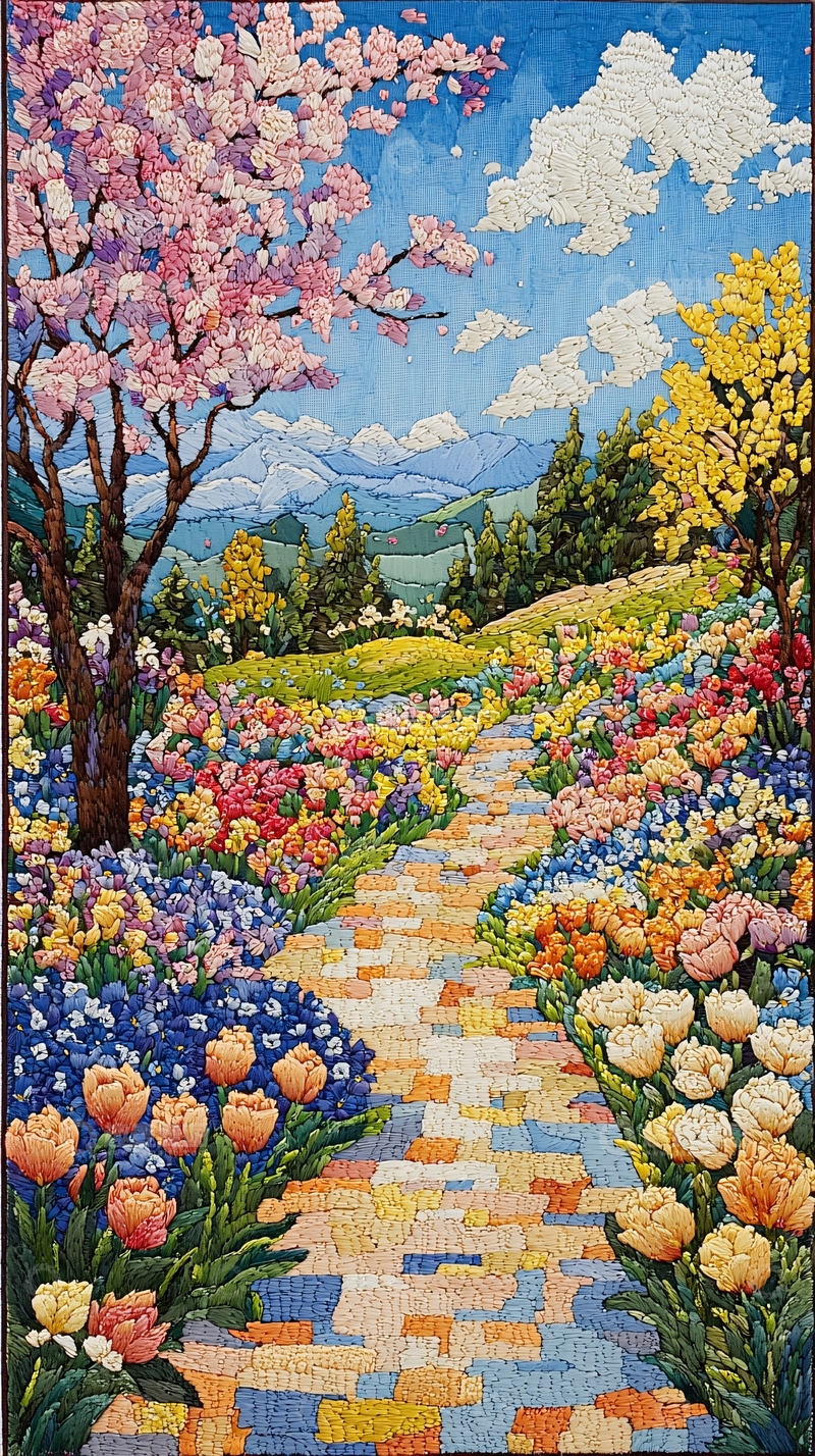 高清大图下载【趣麦麦图】春意盎然的彩色花园小径