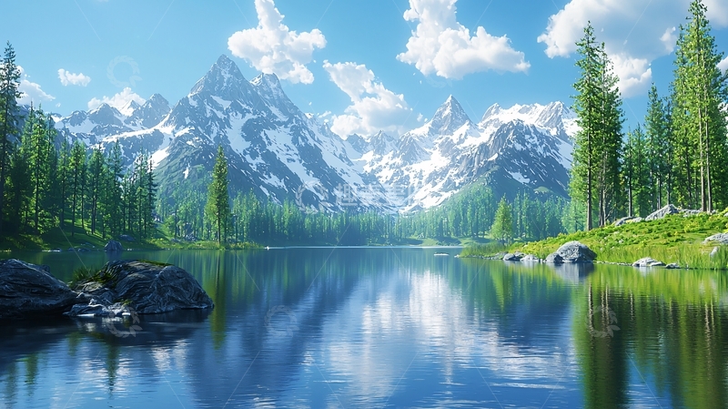 高清大图下载【趣麦麦图】雪山湖泊风景