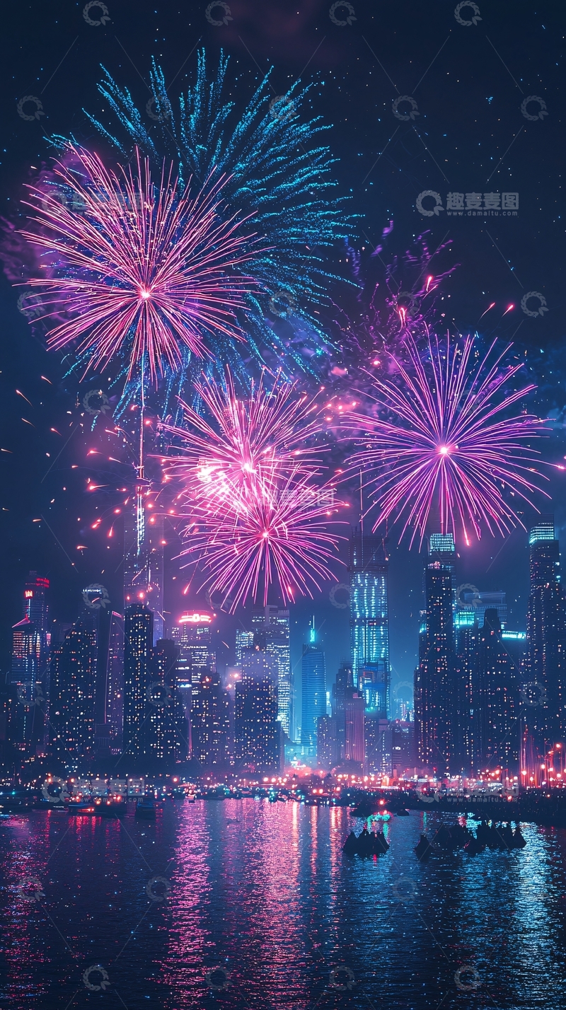 高清大图下载【趣麦麦图】夜景烟火
