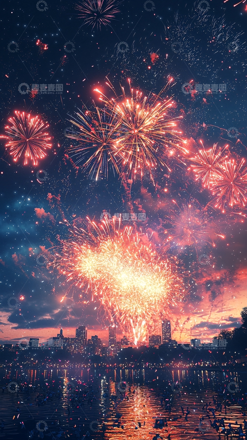 高清大图下载【趣麦麦图】绚丽多彩的烟火夜景