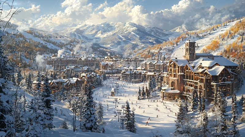 高清大图下载【趣麦麦图】雪山小镇冬季风景