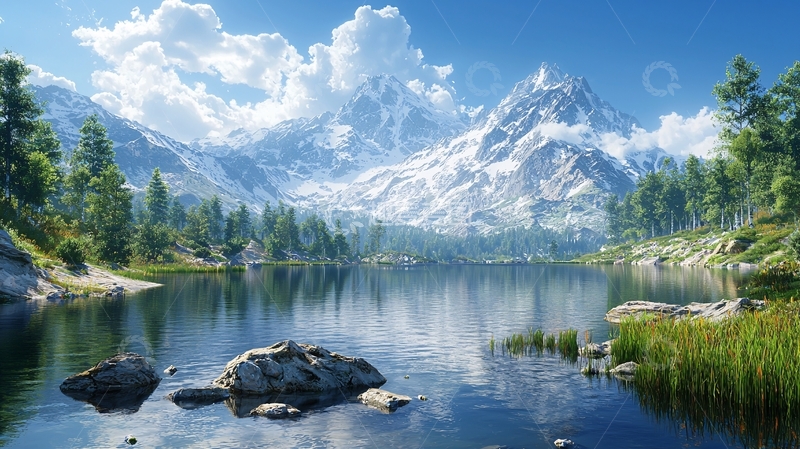 高清大图下载【趣麦麦图】雪山湖泊风景图