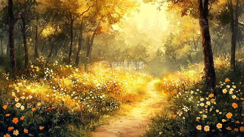 高清大图下载【趣麦麦图】金色阳光森林小路