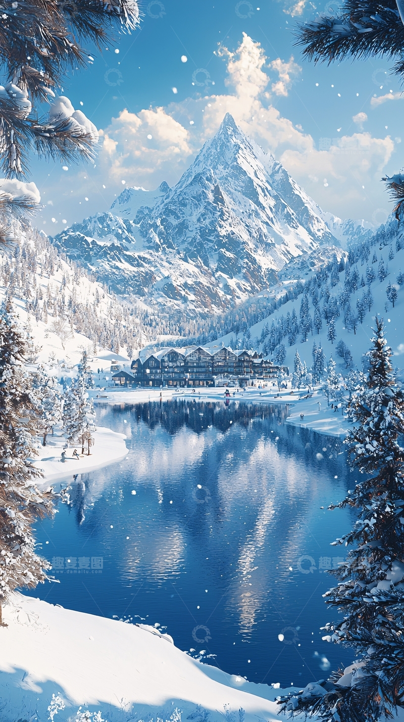 高清大图下载【趣麦麦图】雪山湖泊冬季风景