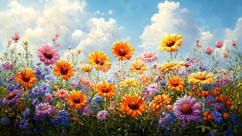 高清大图下载【趣麦麦图】阳光明媚下的野花田