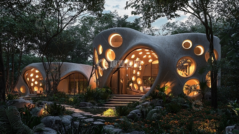 高清大图下载【趣麦麦图】森林中未来主义洞穴住宅