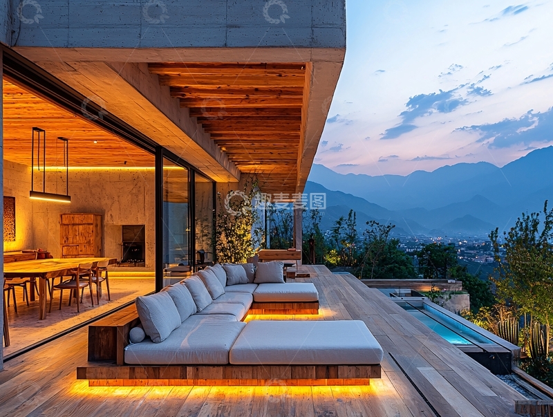 高清大图下载【趣麦麦图】山景别墅户外休闲区