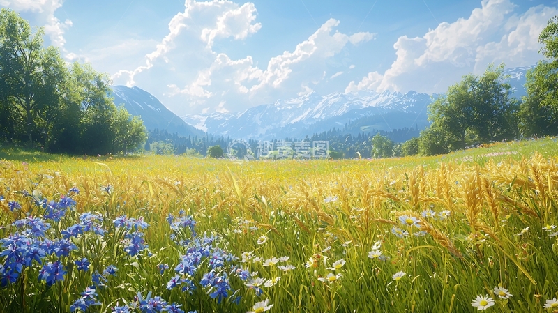 高清大图下载【趣麦麦图】阳光明媚的麦田山谷