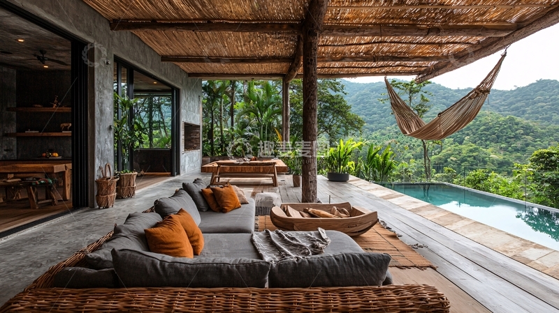 高清大图下载【趣麦麦图】山景泳池别墅户外休闲区