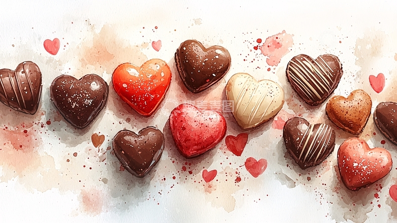 高清大图下载【趣麦麦图】水彩风格巧克力爱心