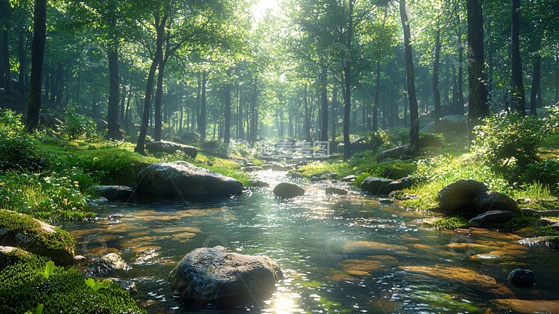 高清大图下载【趣麦麦图】阳光森林小溪