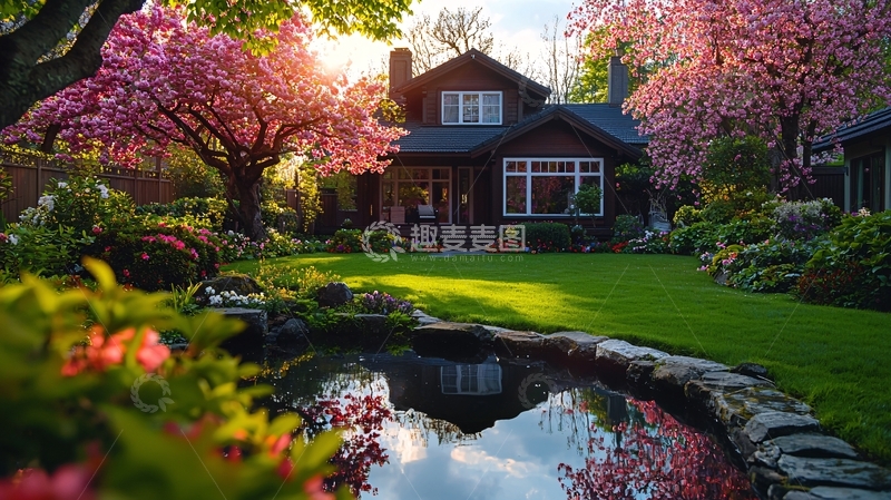 高清大图下载【趣麦麦图】春意盎然的别墅花园