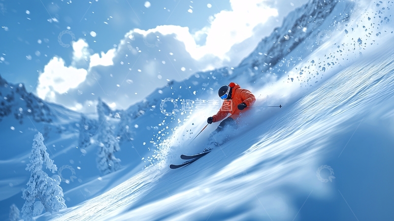 高清大图下载【趣麦麦图】滑雪者在雪山飞驰