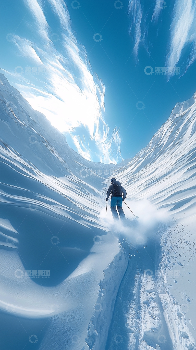高清大图下载【趣麦麦图】滑雪者雪山峡谷