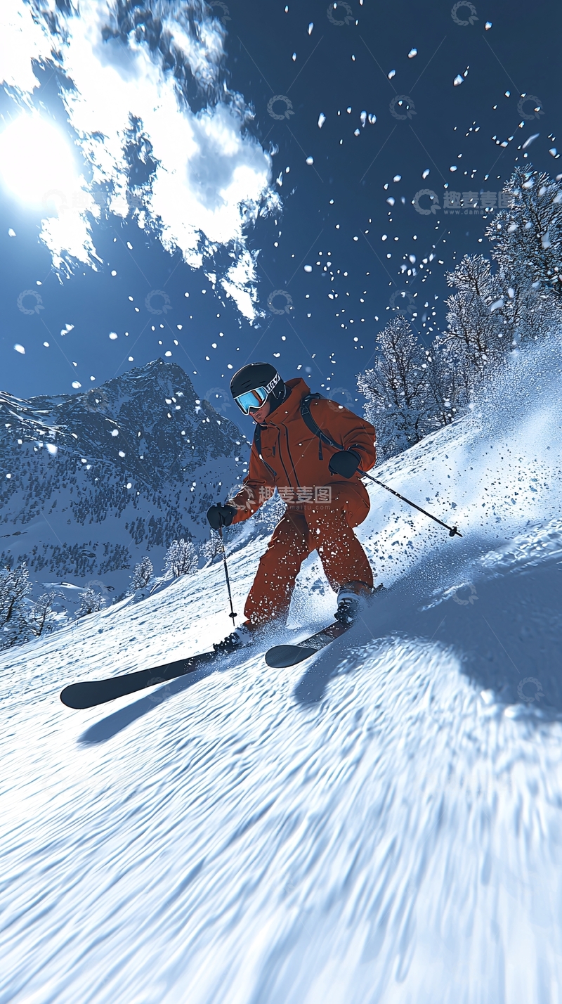 高清大图下载【趣麦麦图】滑雪者在阿尔卑斯山滑雪