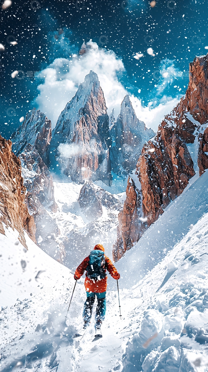 高清大图下载【趣麦麦图】雪山徒步滑雪