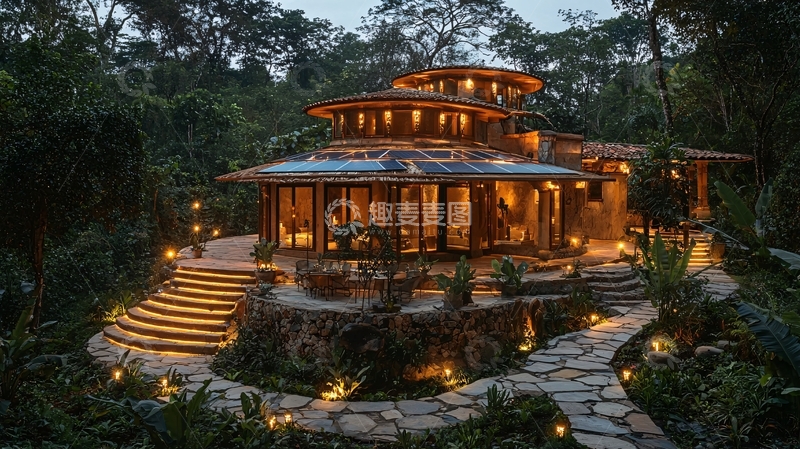 高清大图下载【趣麦麦图】丛林环抱的圆形木屋