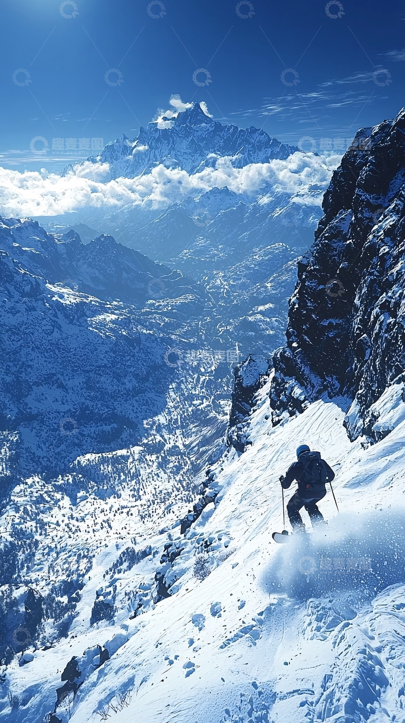 高清大图下载【趣麦麦图】雪山滑雪者