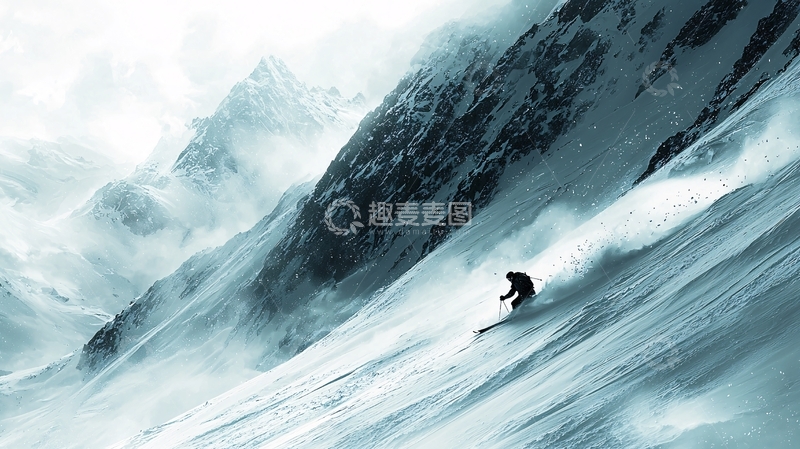 高清大图下载【趣麦麦图】雪山滑雪者