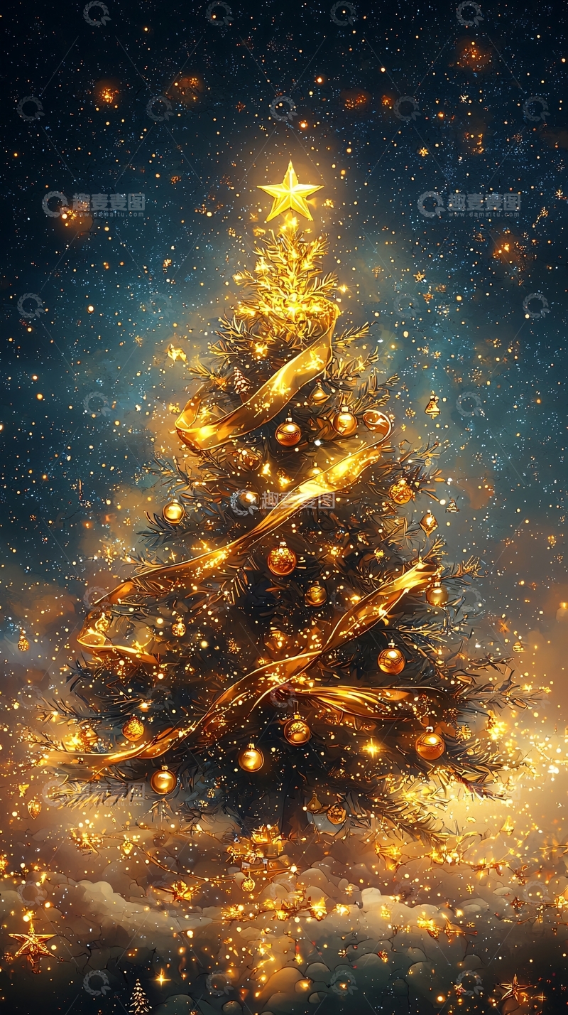 高清大图下载【趣麦麦图】金色圣诞树