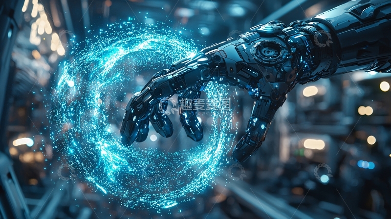 高清大图下载【趣麦麦图】机械臂操控蓝色能量球