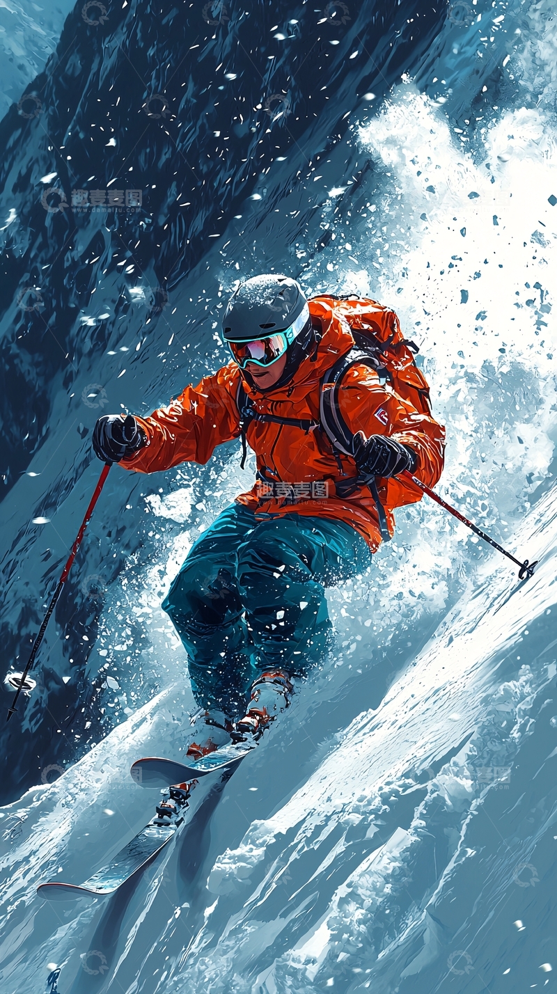 高清大图下载【趣麦麦图】雪山滑雪运动员