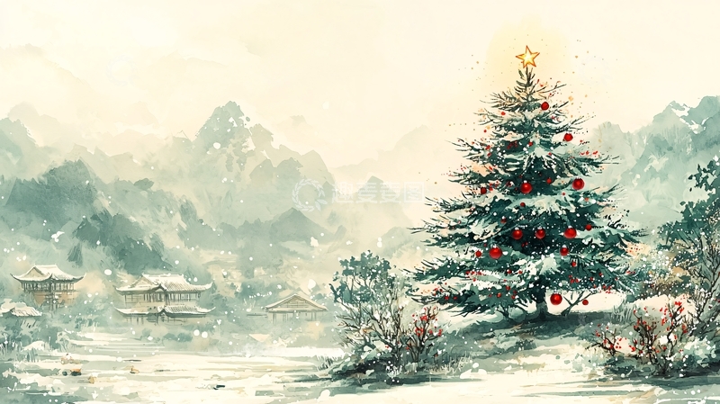 高清大图下载【趣麦麦图】水墨圣诞树