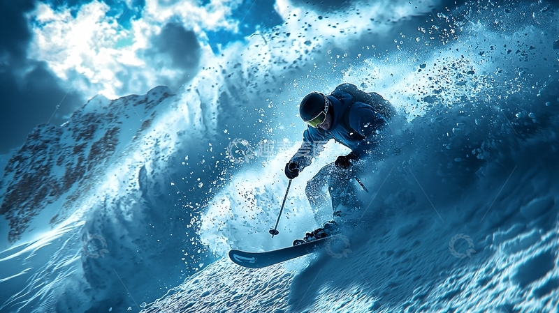 高清大图下载【趣麦麦图】雪山滑雪运动员