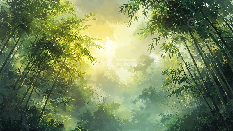高清大图下载【趣麦麦图】阳光透过竹林