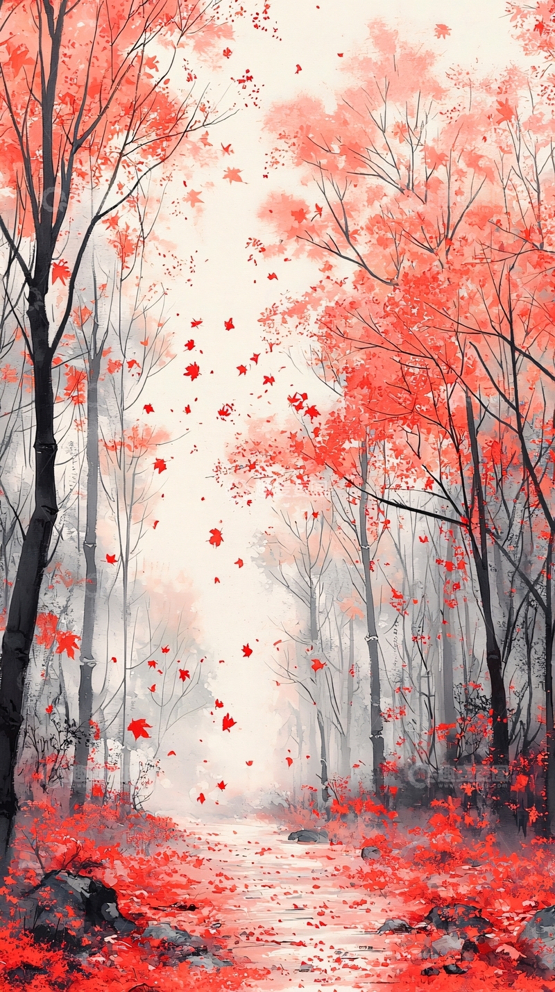 高清大图下载【趣麦麦图】红叶森林小路