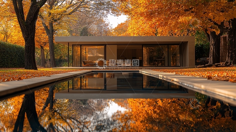 高清大图下载【趣麦麦图】秋日别墅泳池景观
