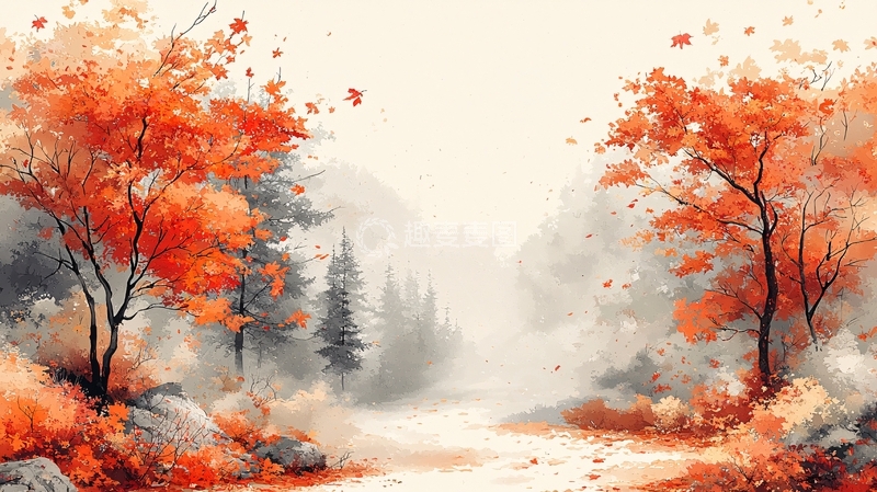 高清大图下载【趣麦麦图】秋季枫叶山路