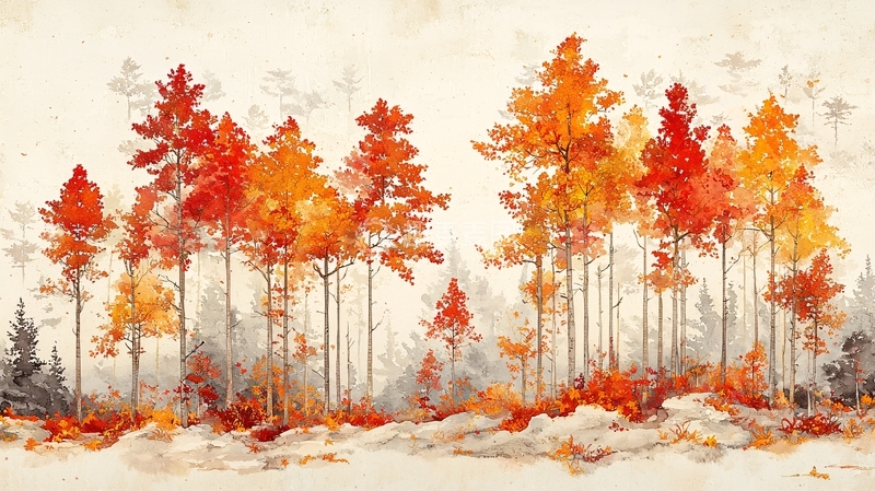 高清大图下载【趣麦麦图】秋日森林水彩画10