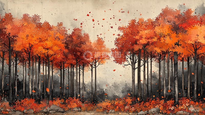 高清大图下载【趣麦麦图】秋日森林水彩画9