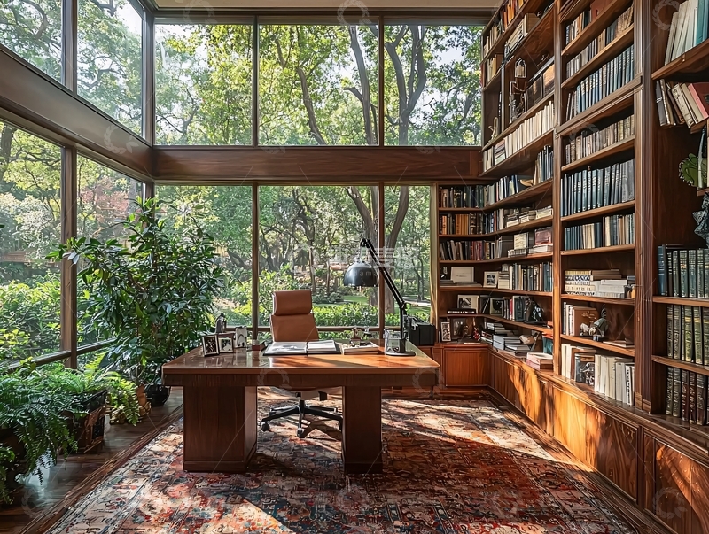 高清大图下载【趣麦麦图】落地窗书房