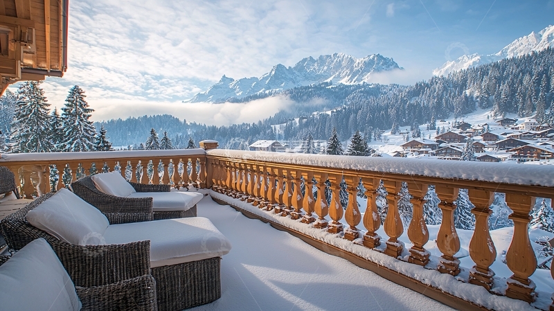 高清大图下载【趣麦麦图】雪山背景下的阳台