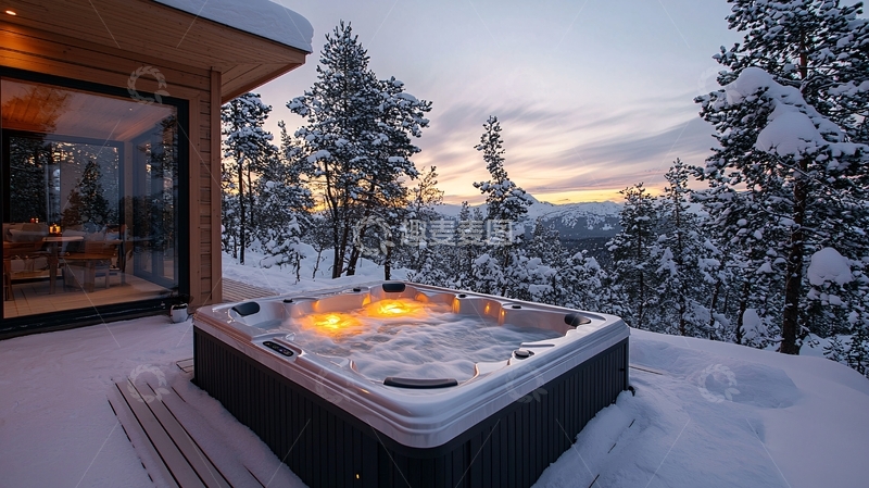 高清大图下载【趣麦麦图】雪地里的户外按摩浴缸